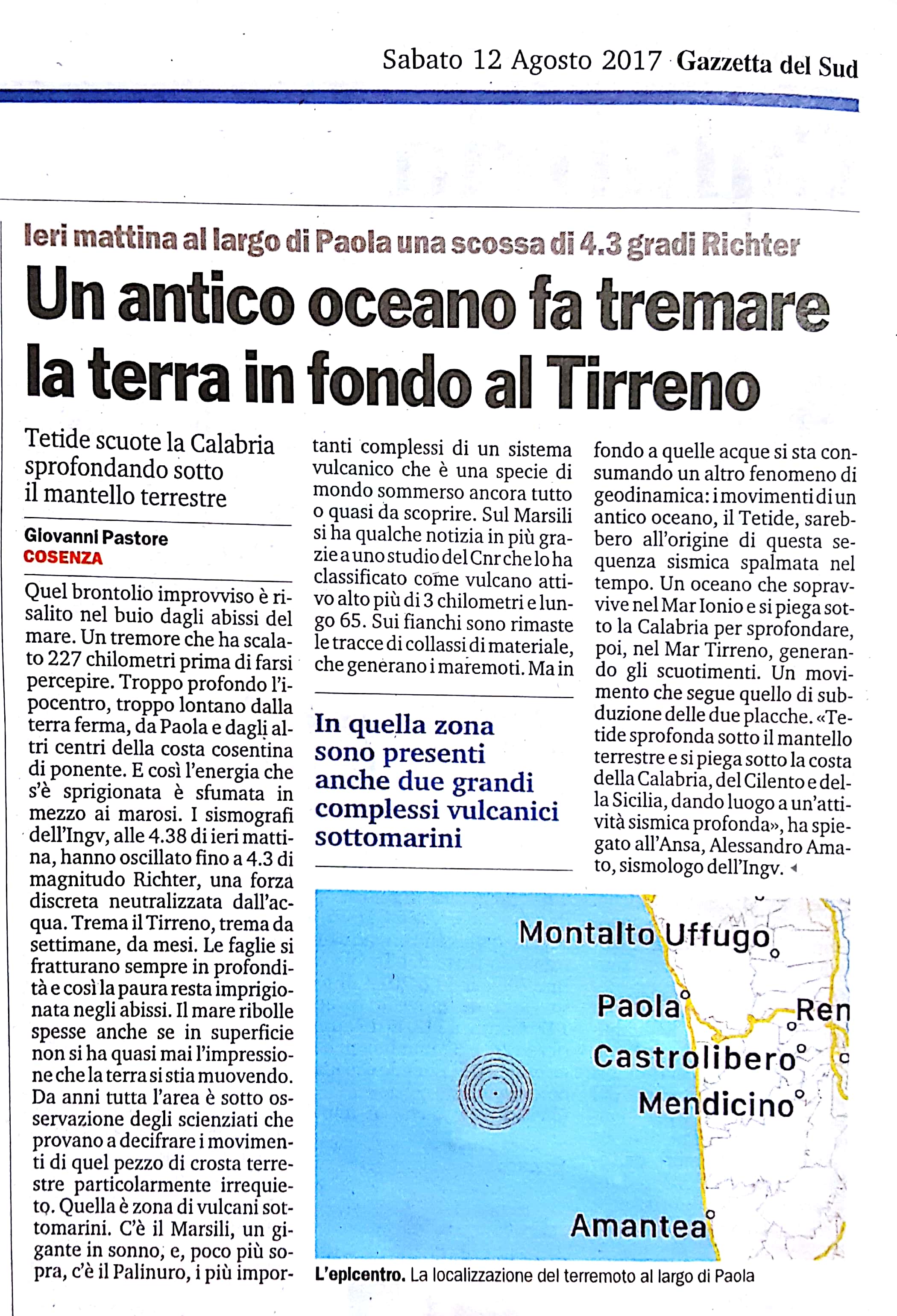 Un antico oceano fa tremare la terra in fondo al Tirreno